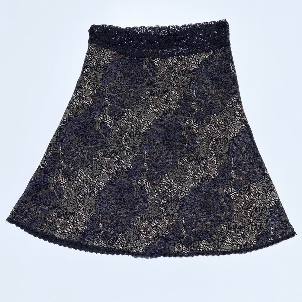 CAbi Floral Lace Black and Brown Skirt Women's Medium 90s 2000s Y2K Vintage